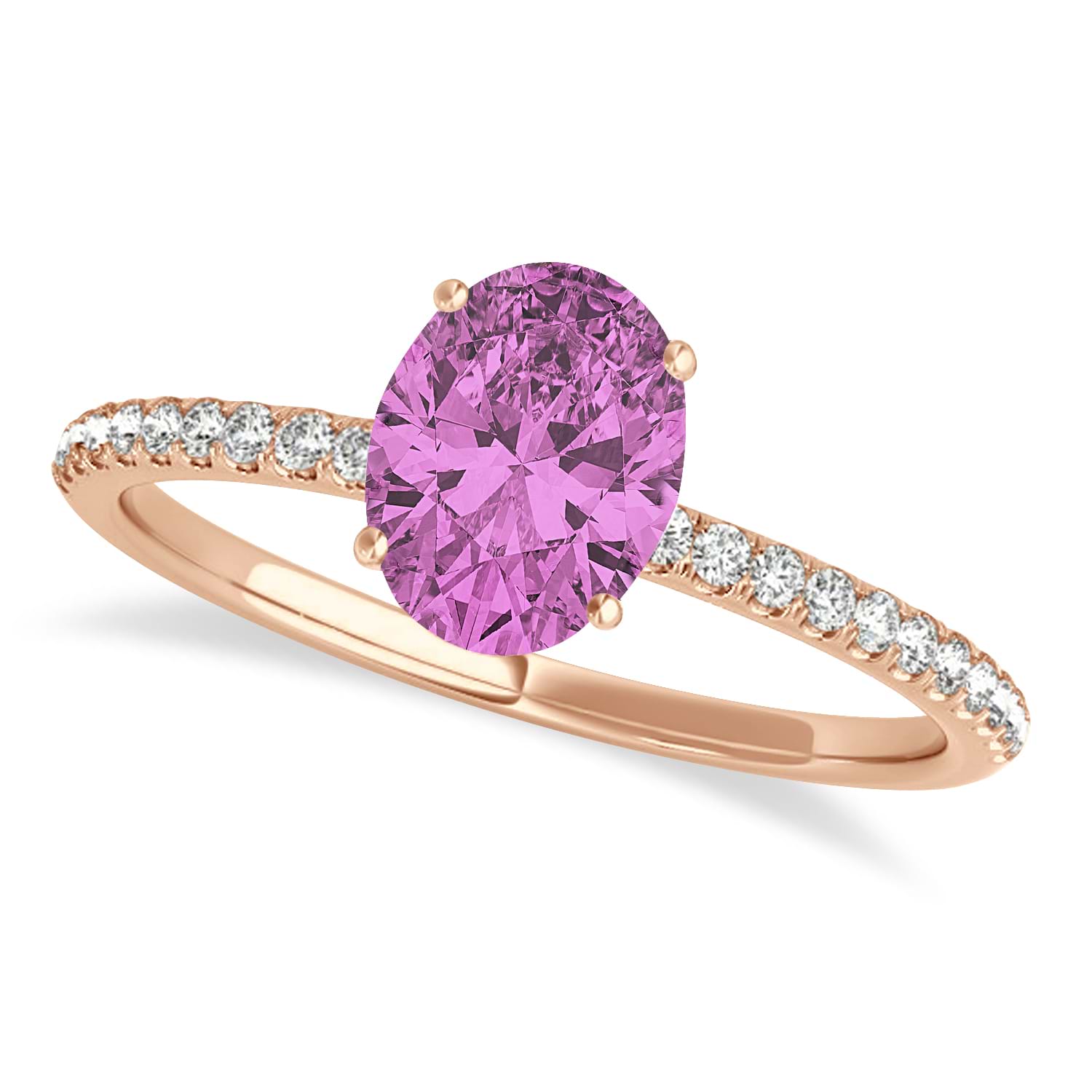 Pink Sapphire & Diamond Accented Oval Shape Engagement Ring 18k Rose Gold (0.75ct)