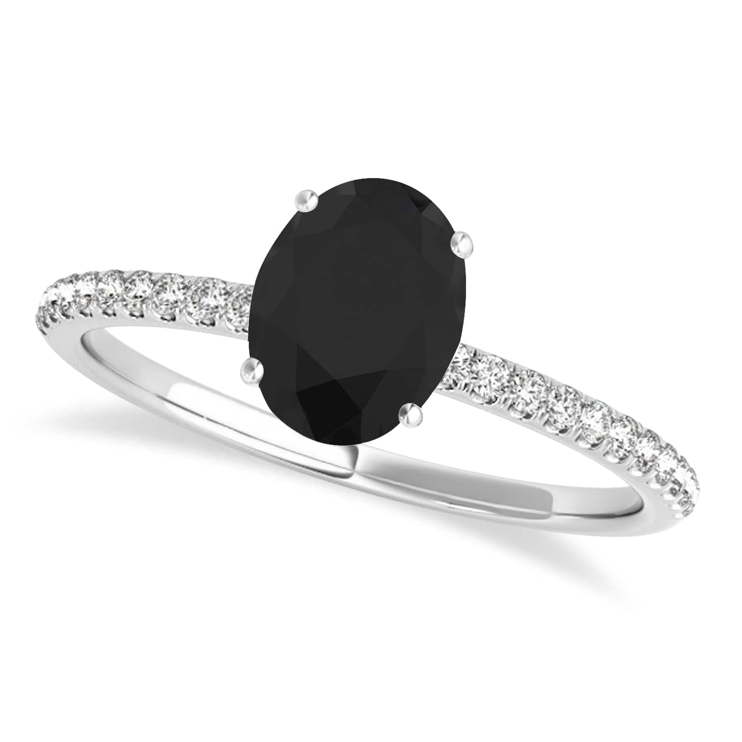Black & White Diamond Accented Oval Shape Engagement Ring 18k White Gold (0.75ct)
