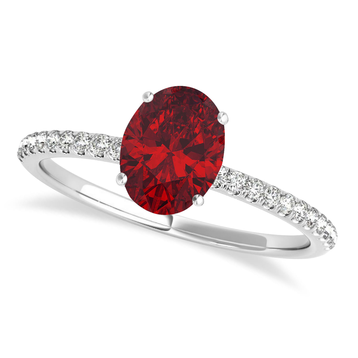 Ruby & Diamond Accented Oval Shape Engagement Ring 18k White Gold (0.75ct)