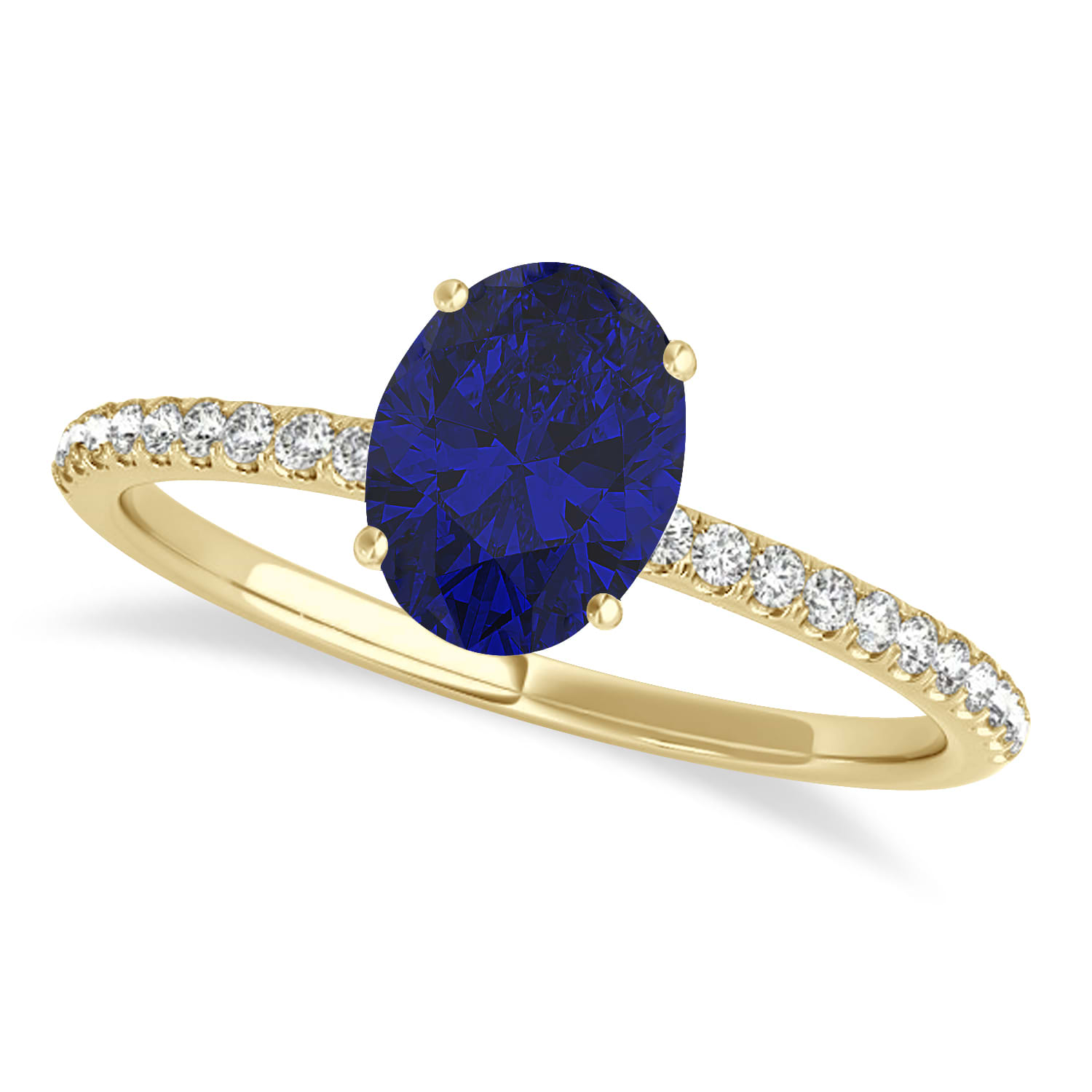 Blue Sapphire & Diamond Accented Oval Shape Engagement Ring 18k Yellow Gold (0.75ct)