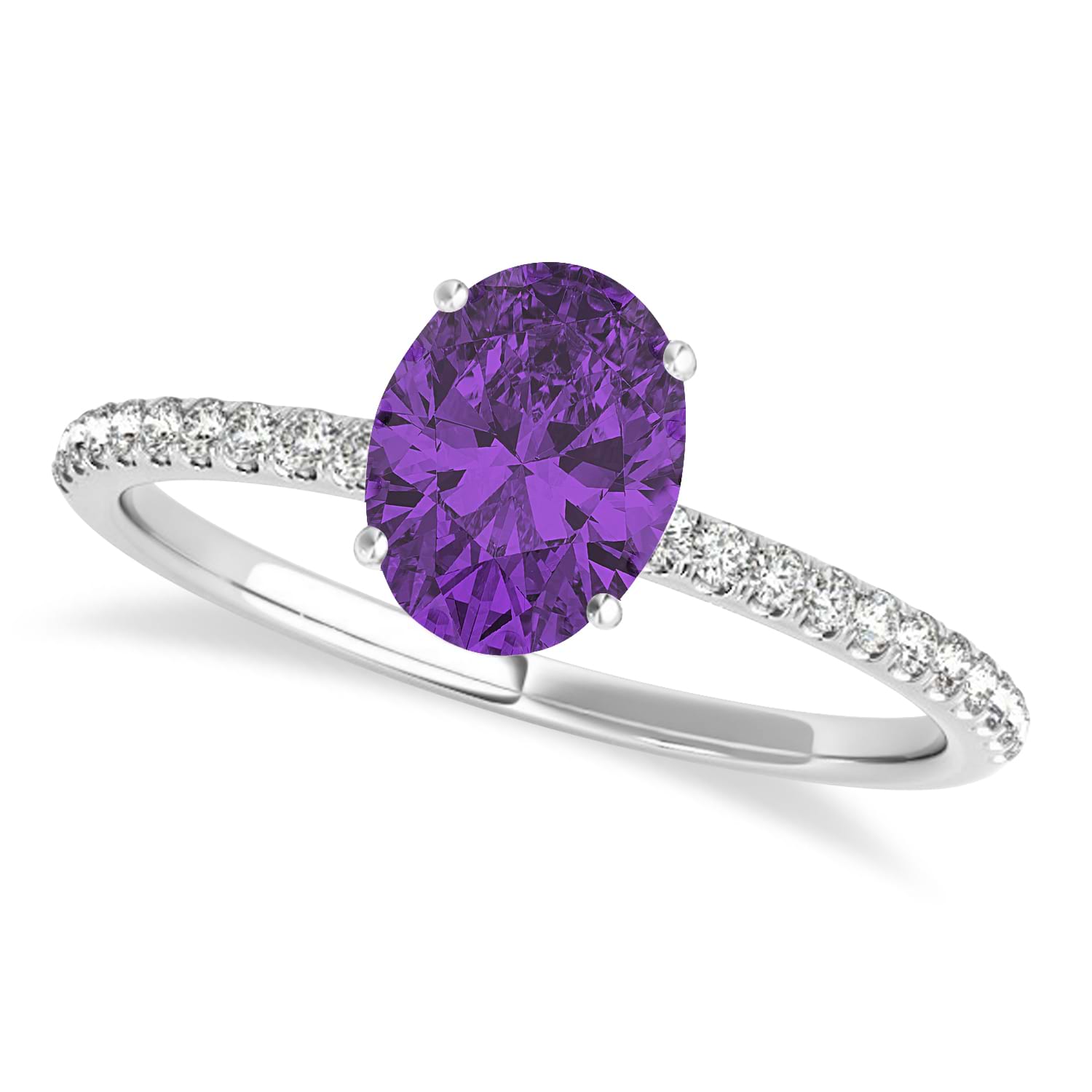 Amethyst & Diamond Accented Oval Shape Engagement Ring Palladium (0.75ct)