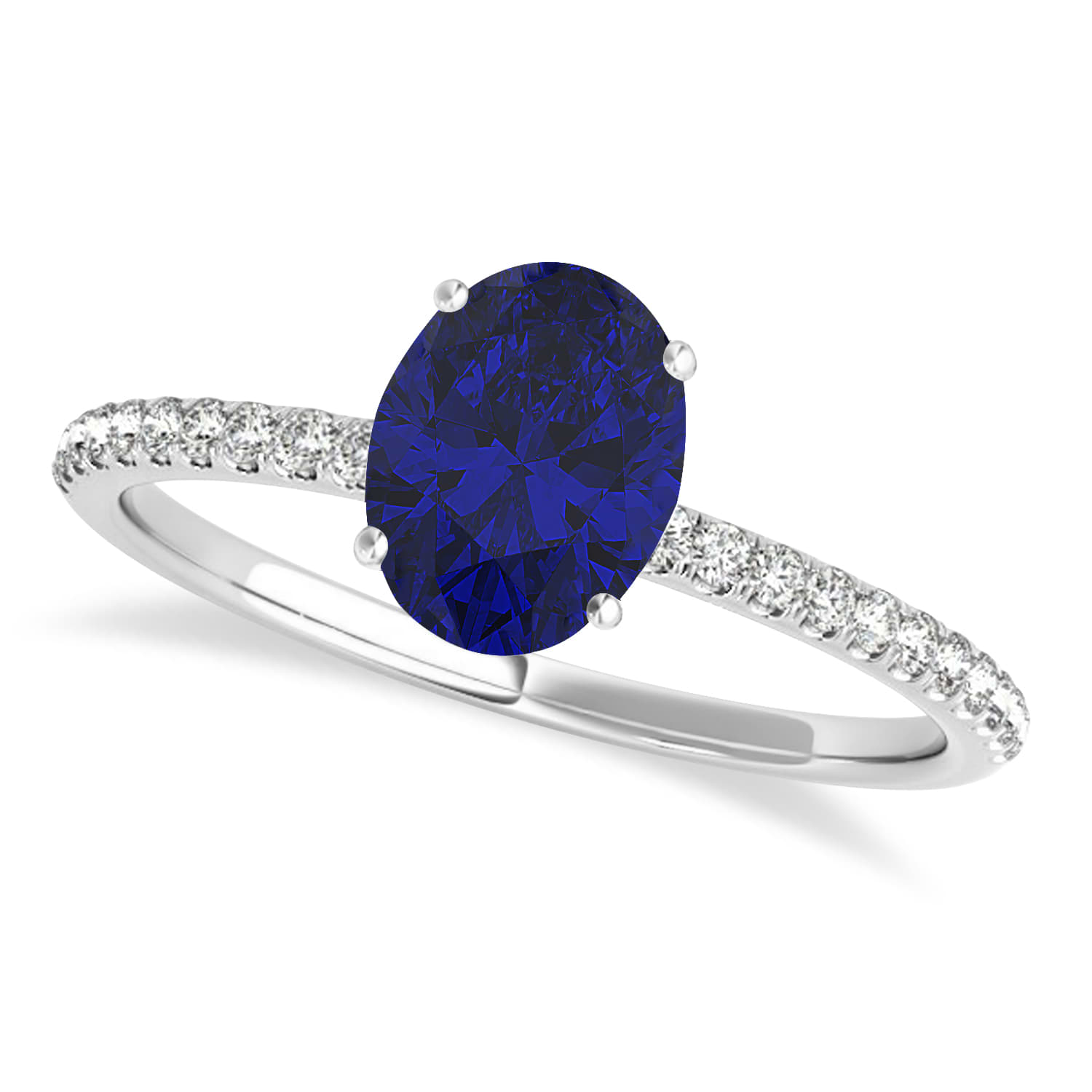 Blue Sapphire & Diamond Accented Oval Shape Engagement Ring Palladium (0.75ct)