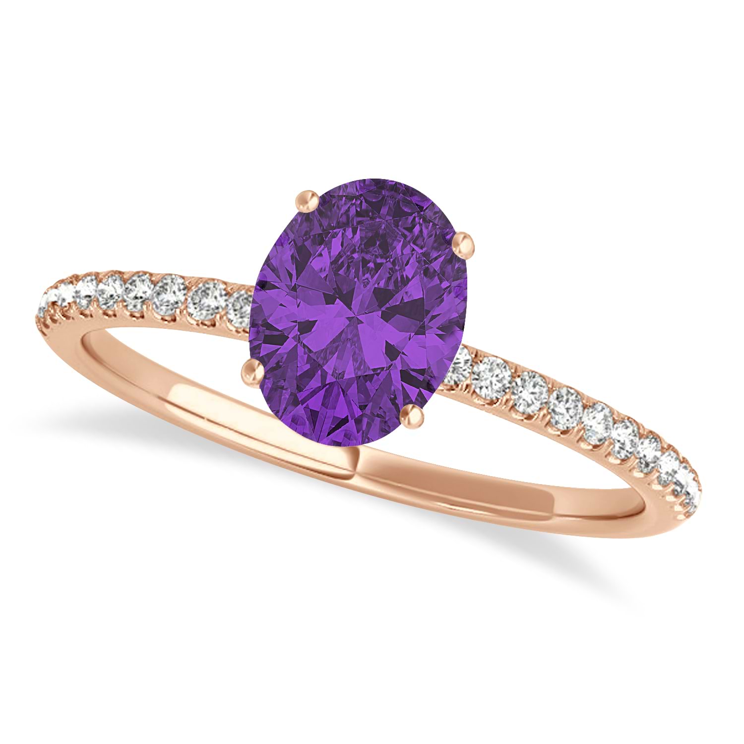 Amethyst & Diamond Accented Oval Shape Engagement Ring 14k Rose Gold (1.00ct)