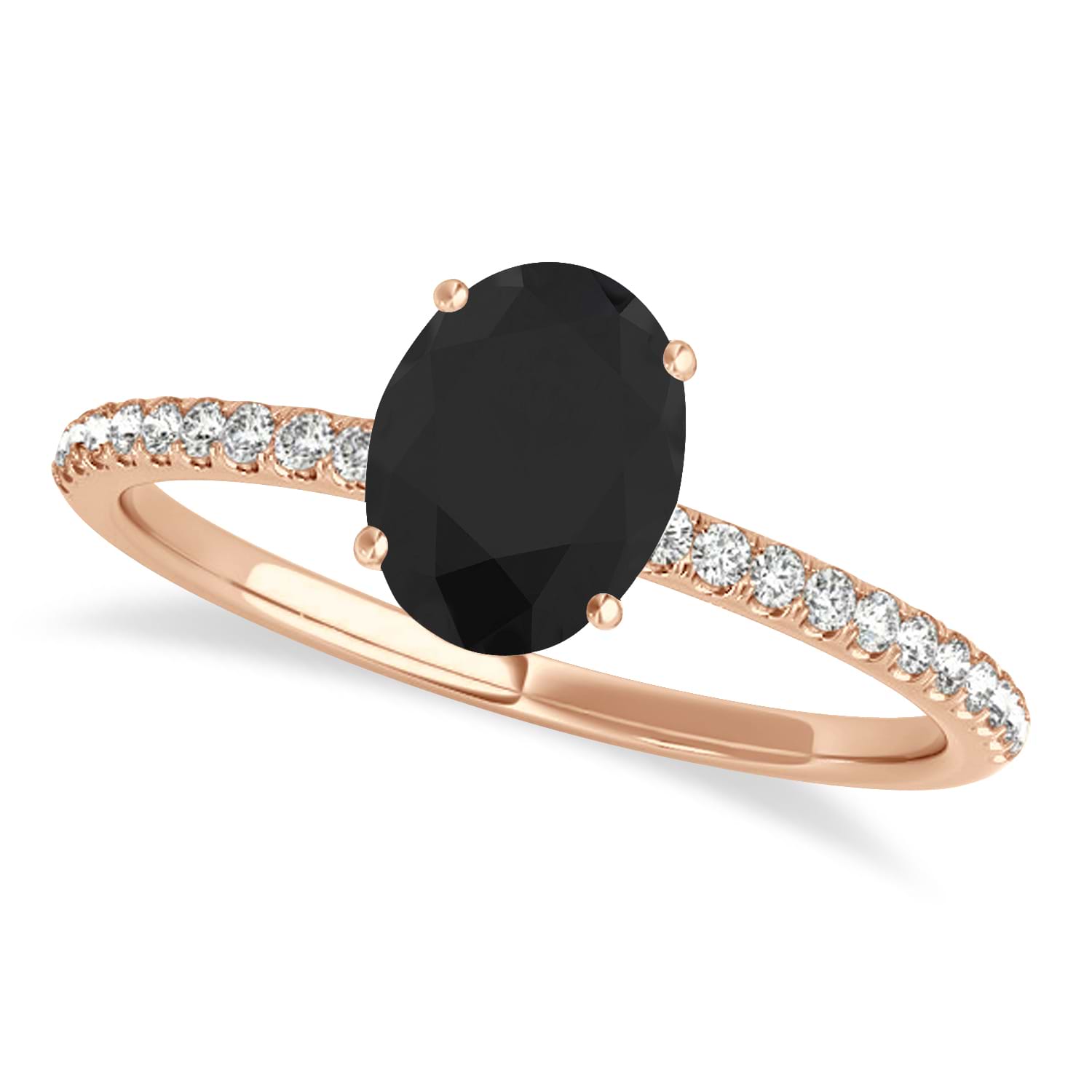 Black & White Diamond Accented Oval Shape Engagement Ring 14k Rose Gold (1.00ct)