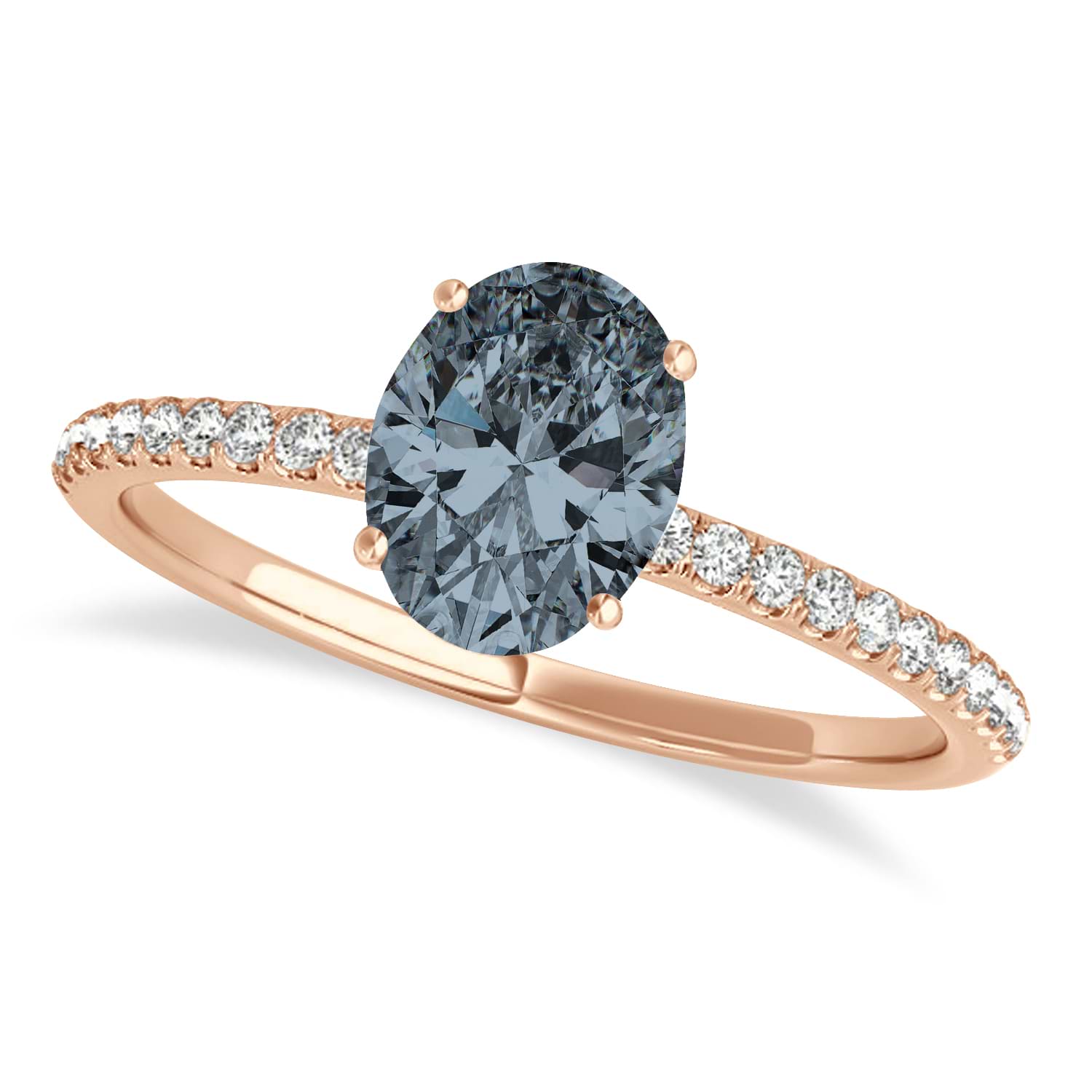Gray Spinel & Diamond Accented Oval Shape Engagement Ring 14k Rose Gold (1.00ct)