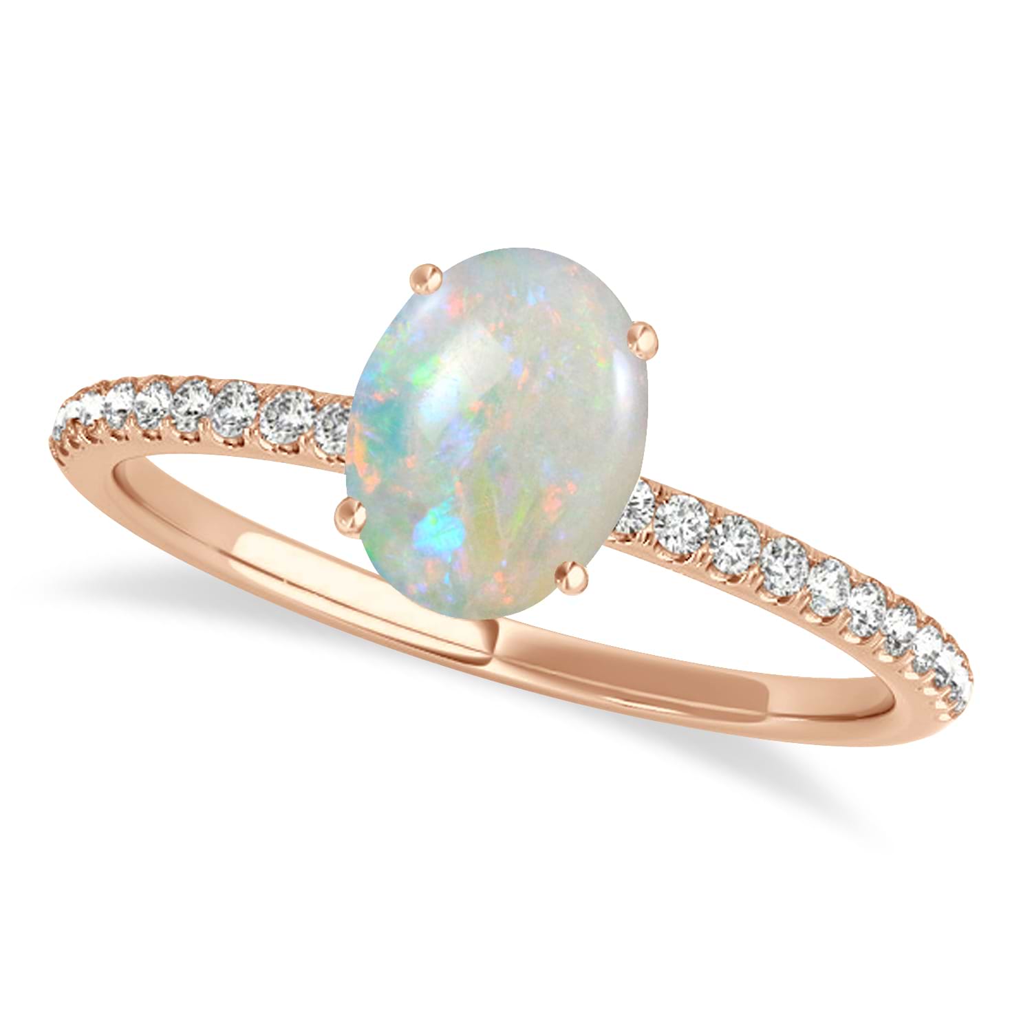 Opal & Diamond Accented Oval Shape Engagement Ring 14k Rose Gold (1.00ct)