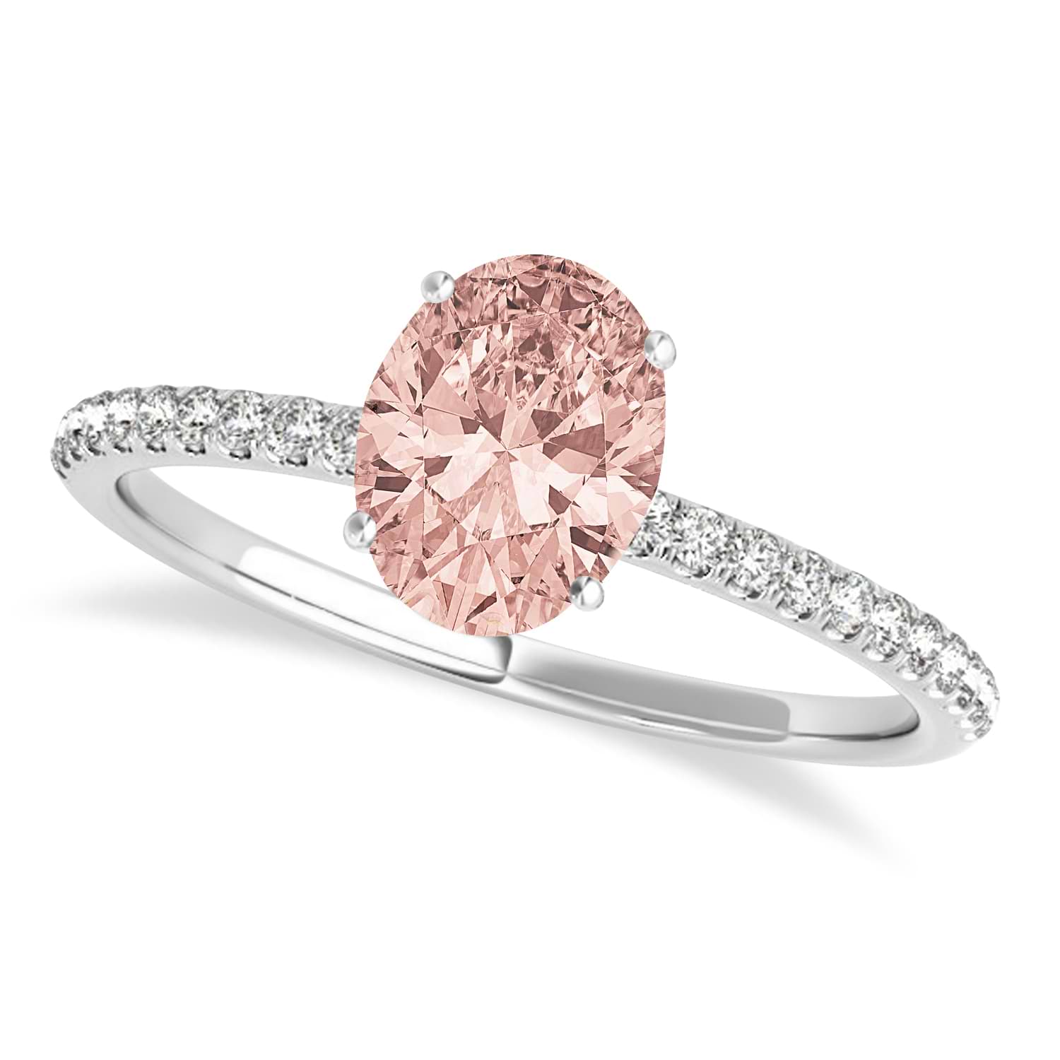 Morganite & Diamond Accented Oval Shape Engagement Ring 14k White Gold (1.00ct)