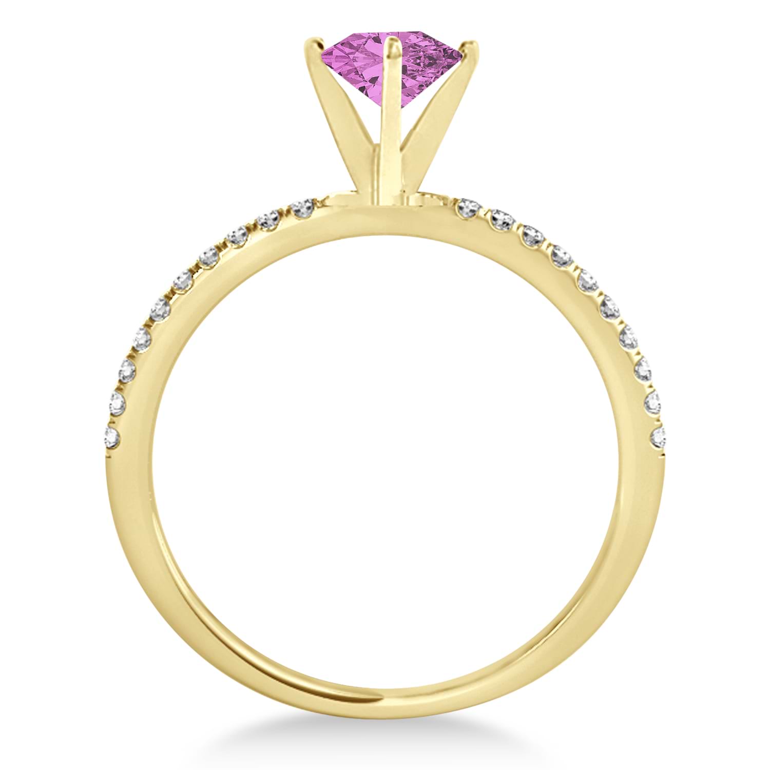 Pink Sapphire & Diamond Accented Oval Shape Engagement Ring 14k Yellow Gold (1.00ct)