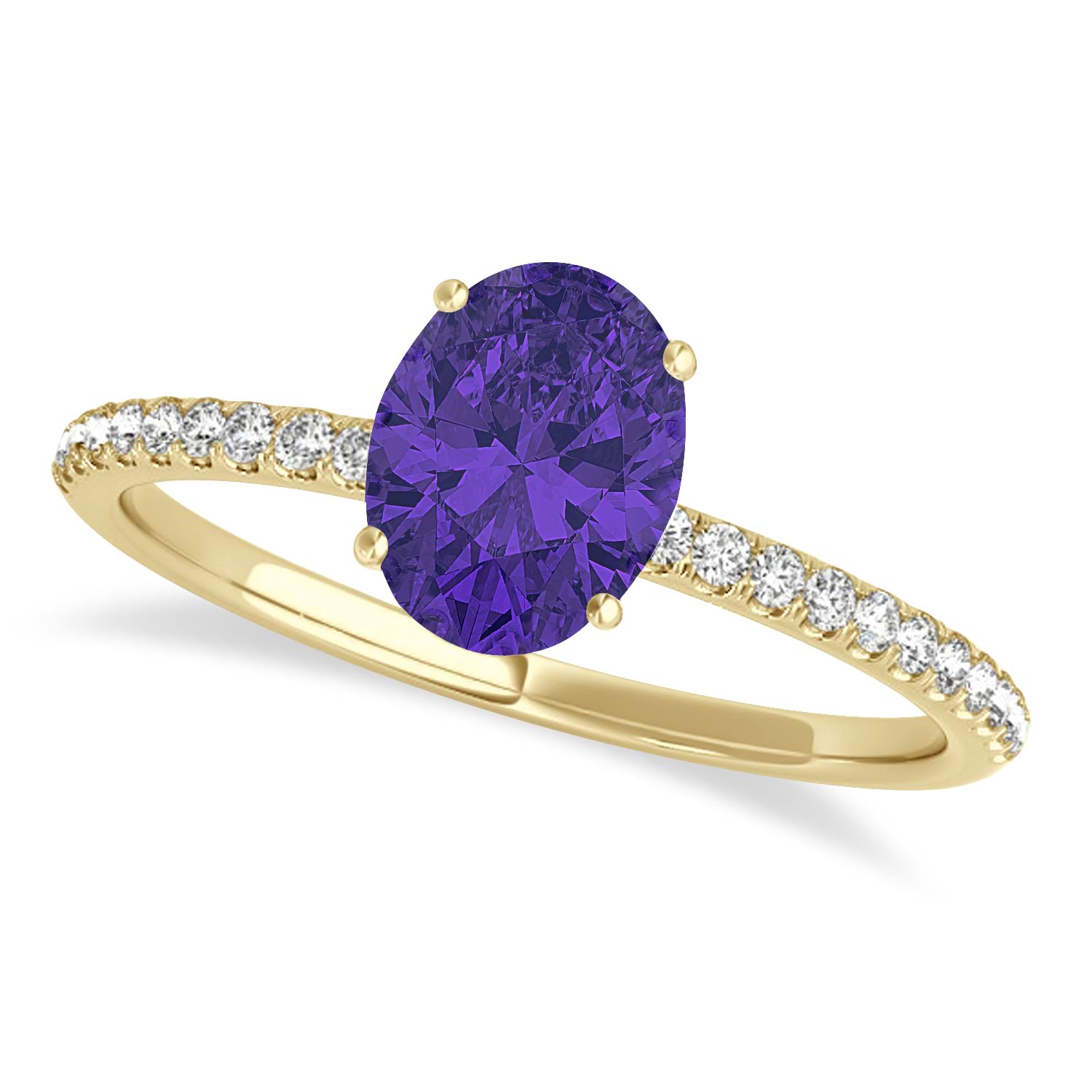 Tanzanite & Diamond Accented Oval Shape Engagement Ring 14k Yellow Gold (1.00ct)