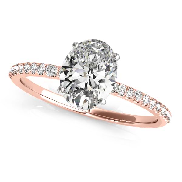 Diamond Accented Oval Shape Engagement Ring 18k Rose Gold (1.00ct)