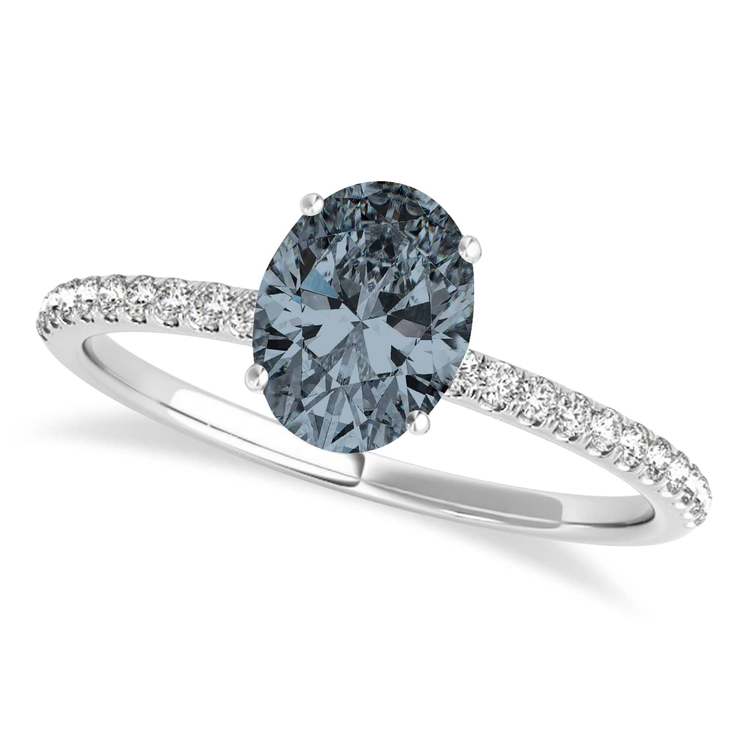 Gray Spinel & Diamond Accented Oval Shape Engagement Ring 18k White Gold (1.00ct)