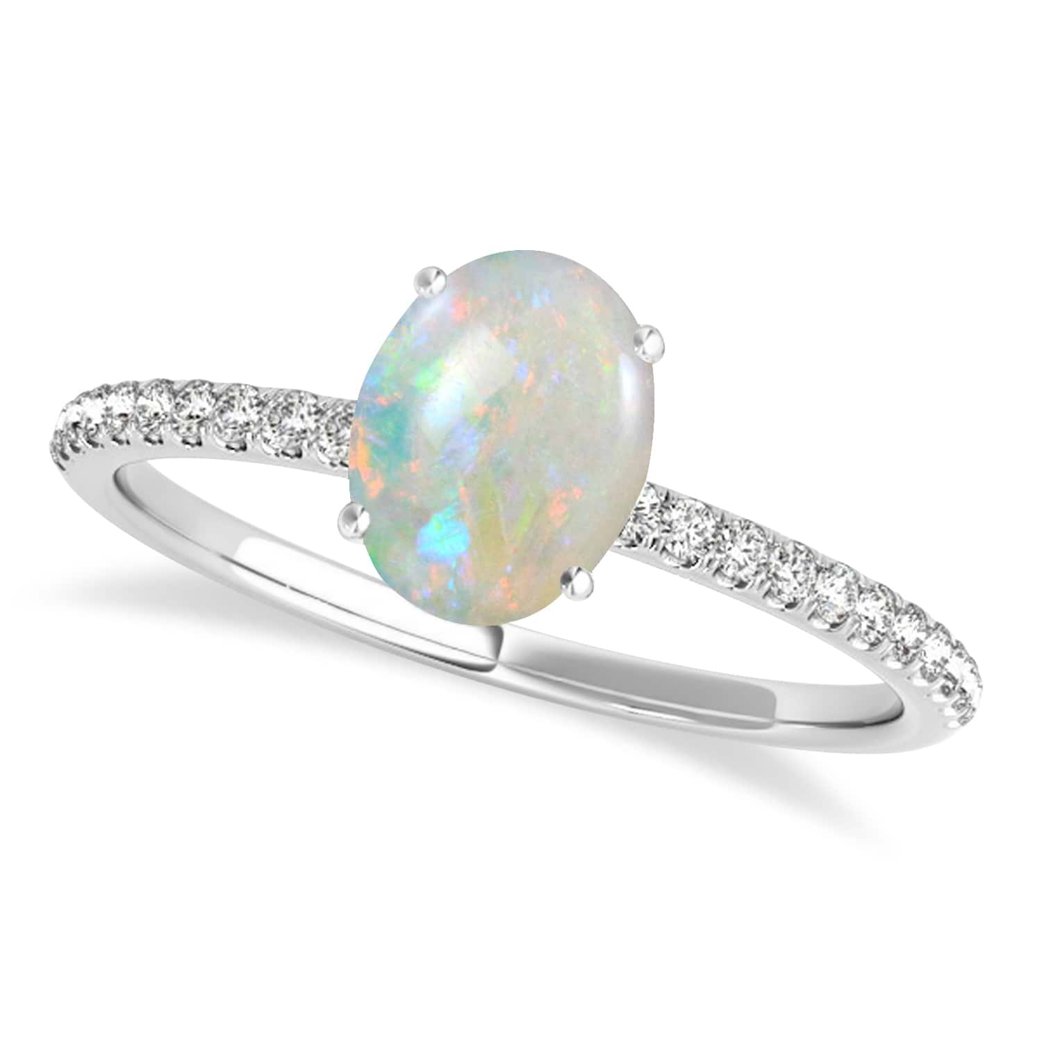Opal & Diamond Accented Oval Shape Engagement Ring 14k White Gold (1.50ct)