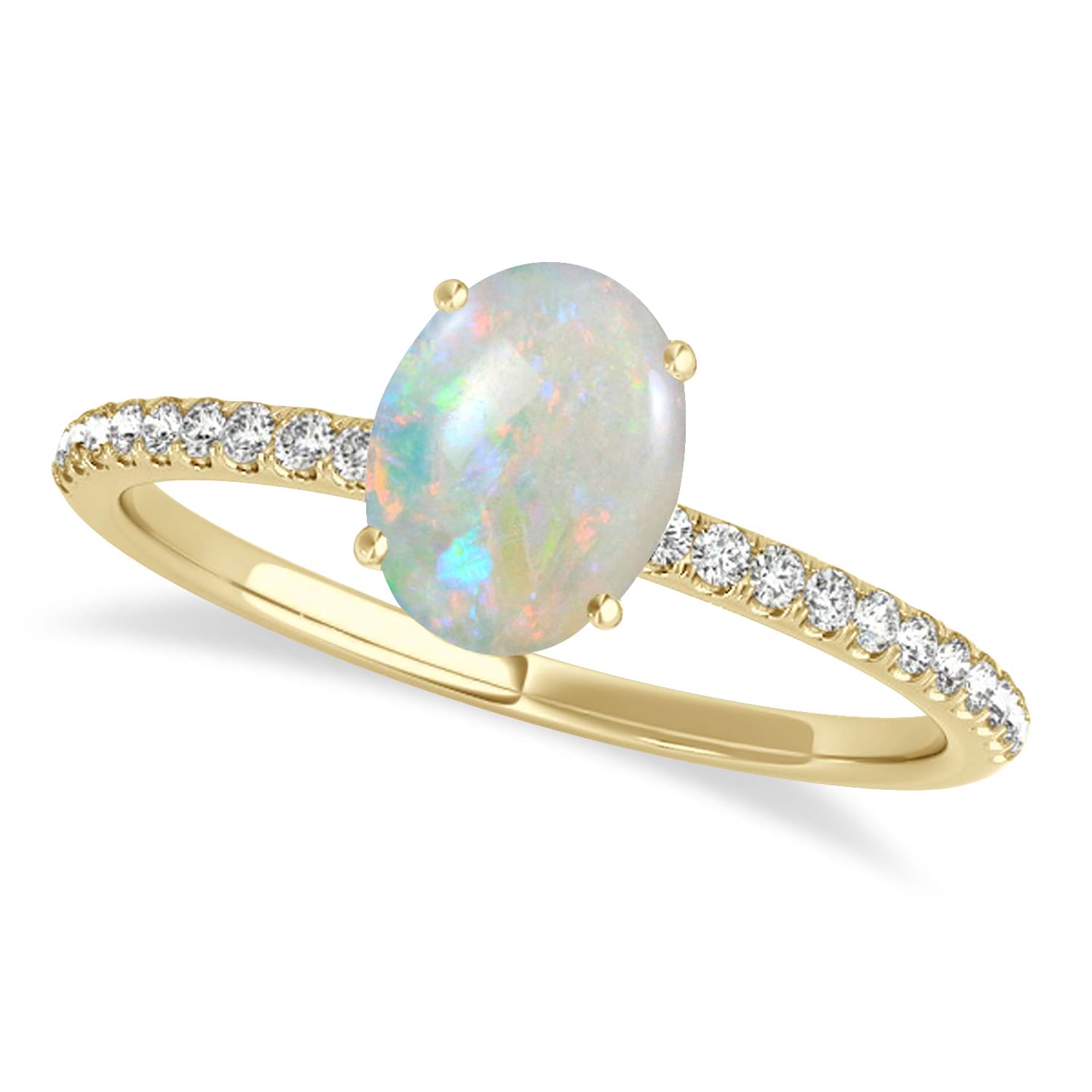 Opal & Diamond Accented Oval Shape Engagement Ring 18k Yellow Gold (1.50ct)