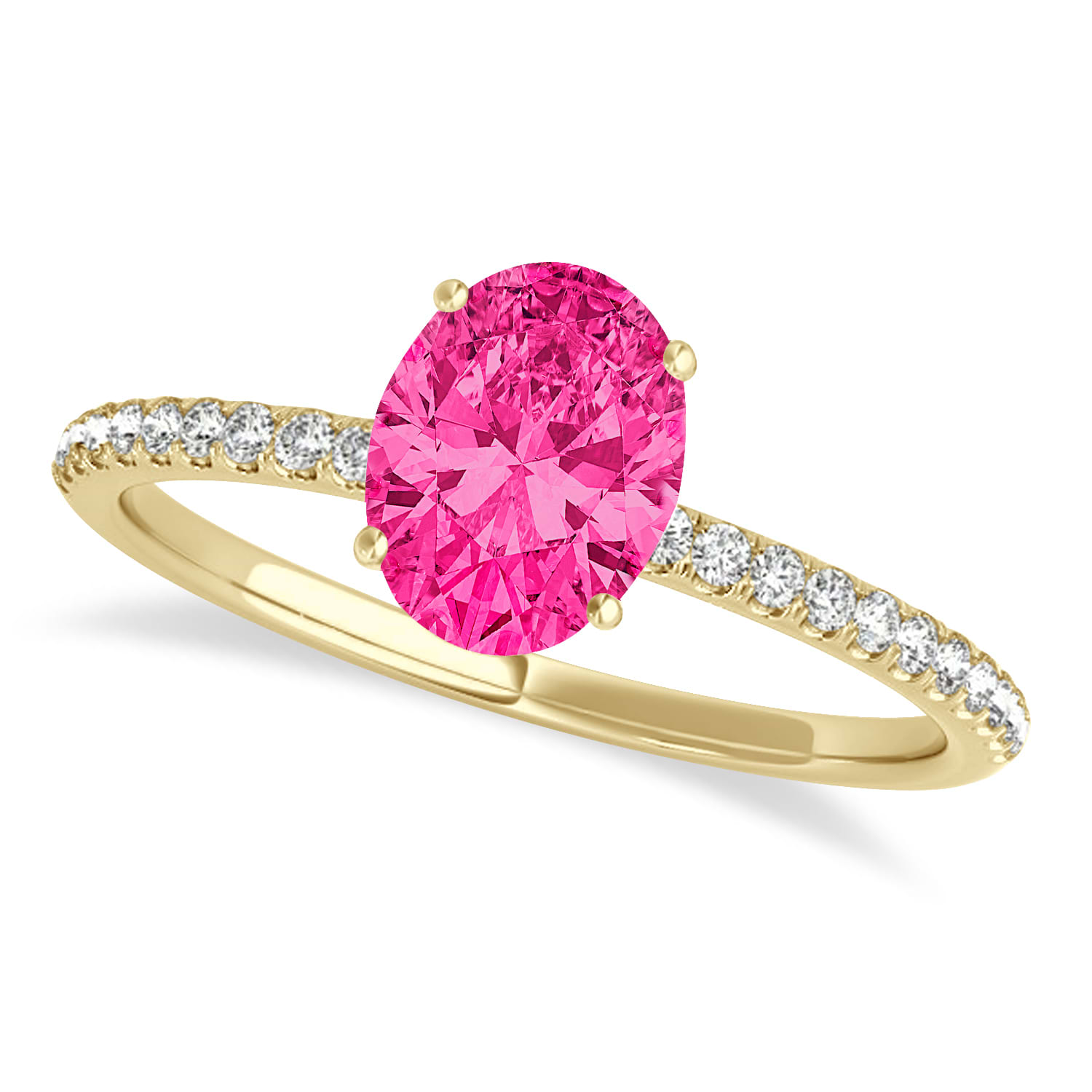 Pink Tourmaline & Diamond Accented Oval Shape Engagement Ring 18k Yellow Gold (1.50ct)