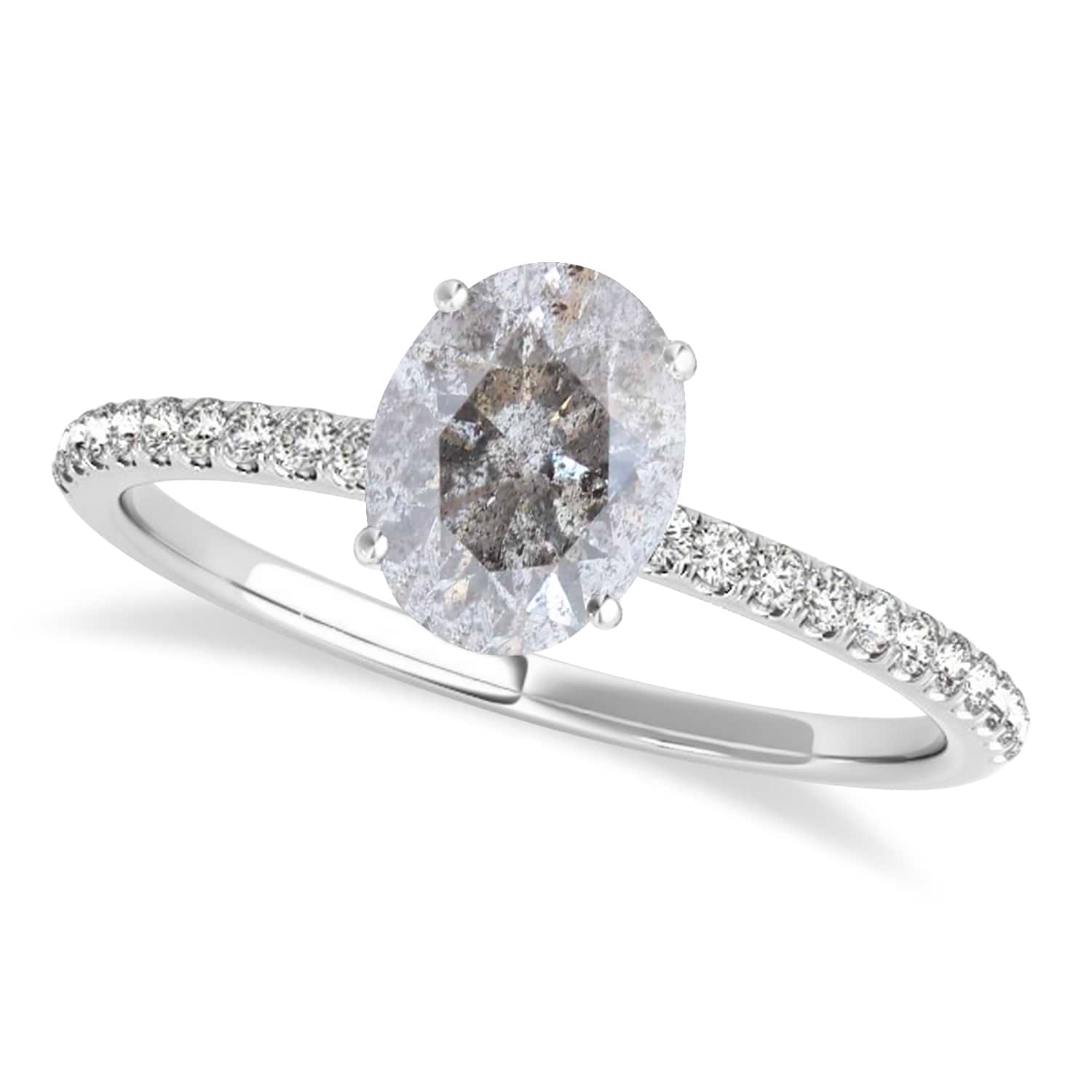 Oval Salt & Pepper Diamond Accented  Engagement Ring Palladium (1.50ct)