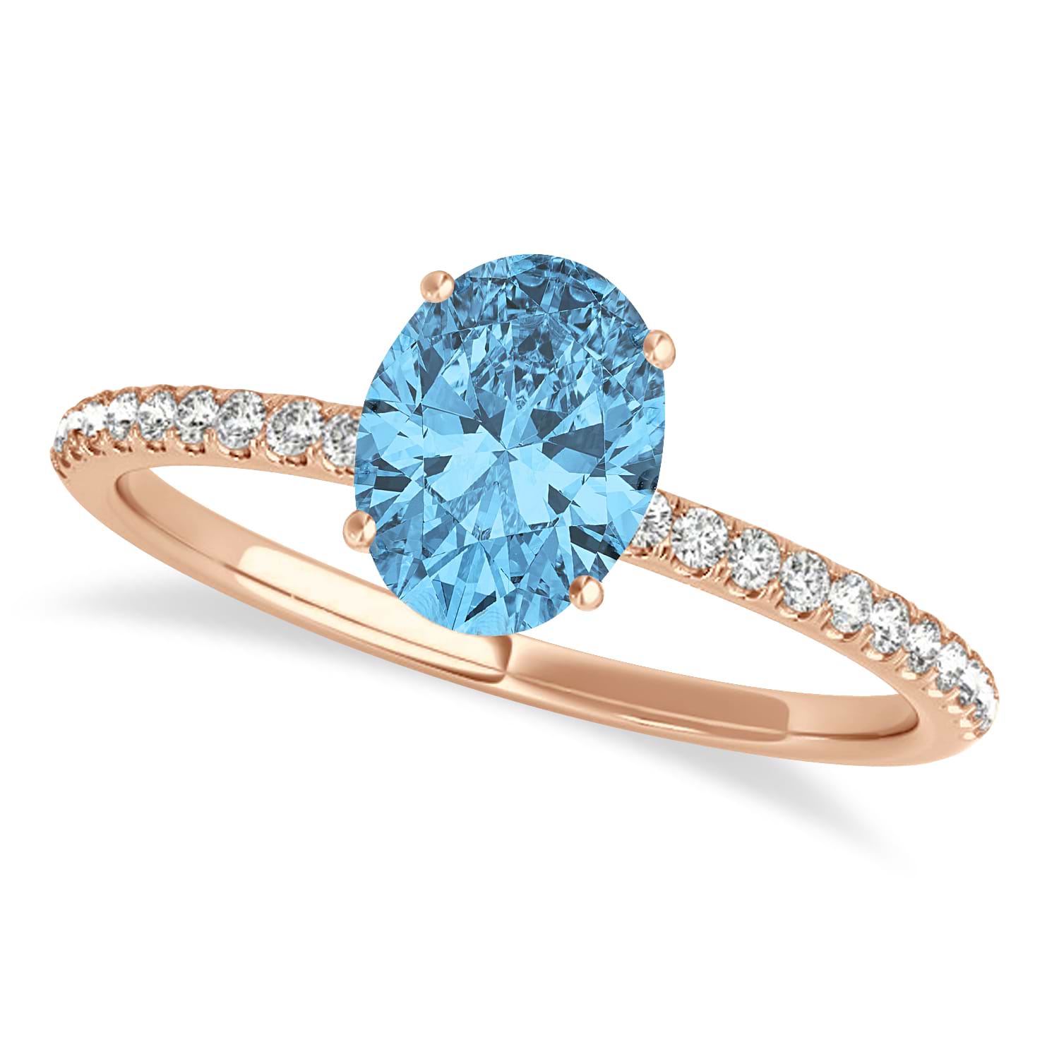 Blue Topaz & Diamond Accented Oval Shape Engagement Ring 18k Rose Gold (2.00ct)