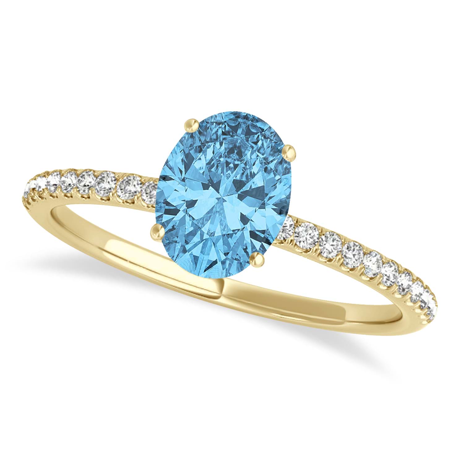 Blue Topaz & Diamond Accented Oval Shape Engagement Ring 18k Yellow Gold (2.00ct)