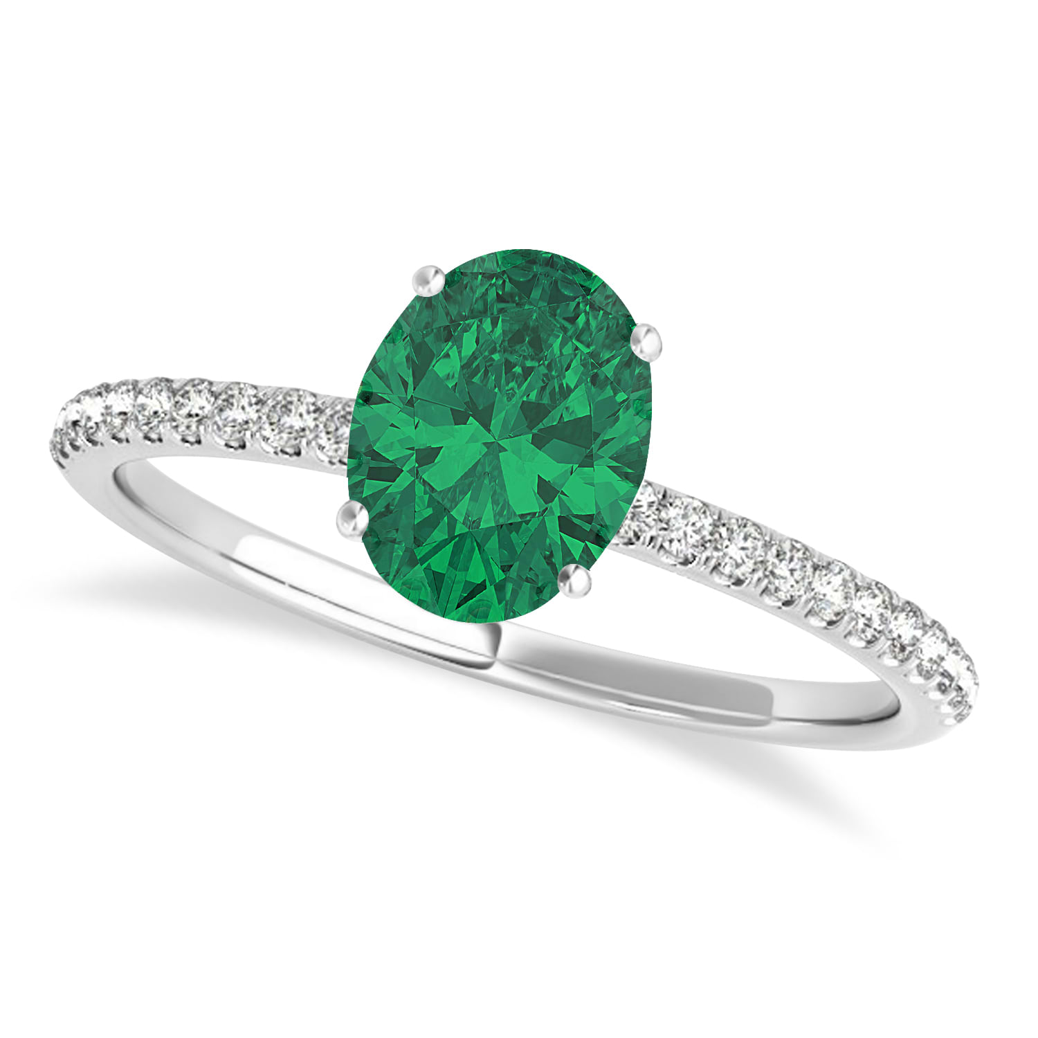 Emerald & Diamond Accented Oval Shape Engagement Ring 14k White Gold (2.50ct)