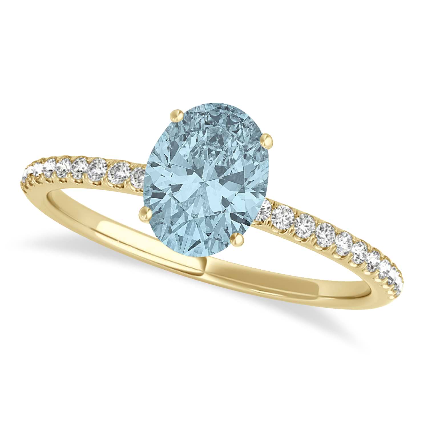 Aquamarine & Diamond Accented Oval Shape Engagement Ring 14k Yellow Gold (2.50ct)