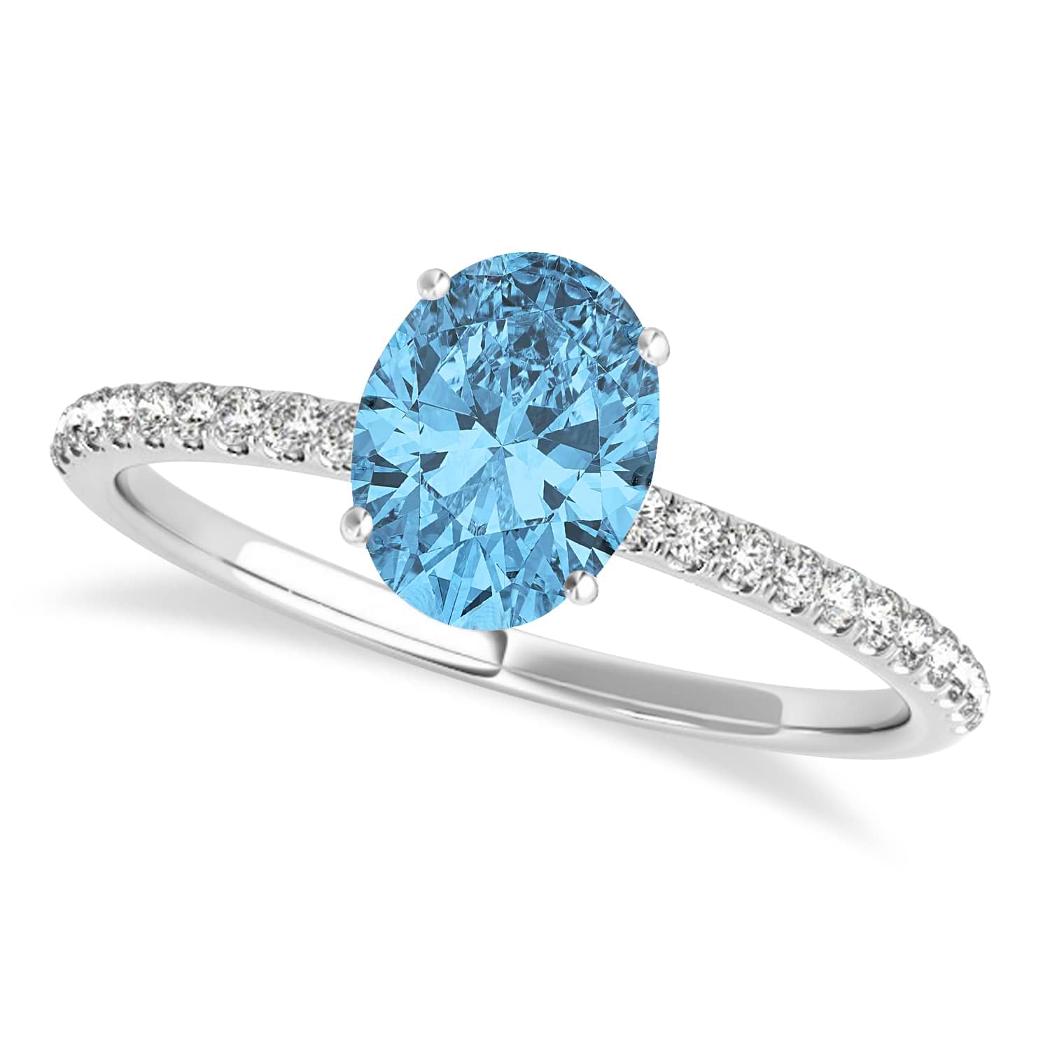 Blue Topaz & Diamond Accented Oval Shape Engagement Ring 14k White Gold (3.00ct)