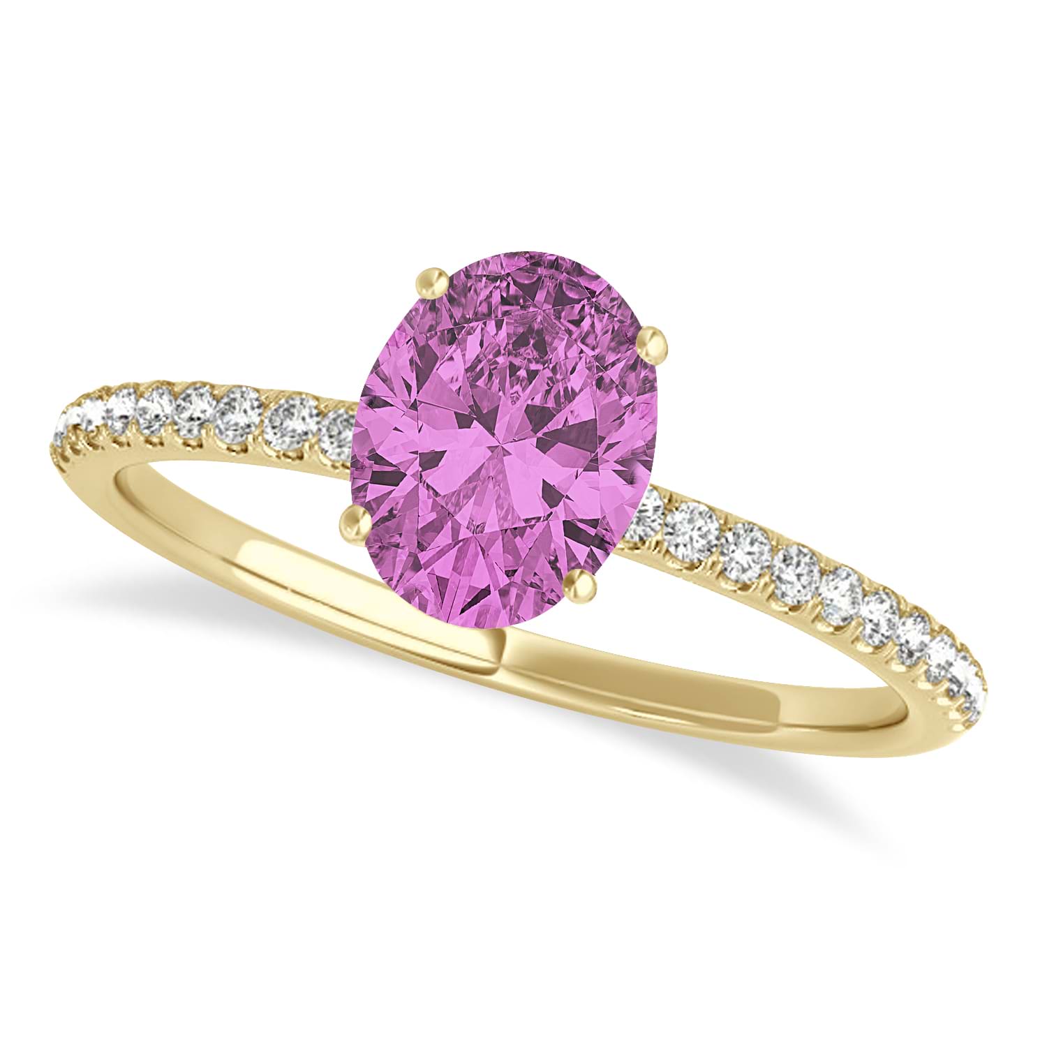 Pink Sapphire & Diamond Accented Oval Shape Engagement Ring 14k Yellow Gold (3.00ct)