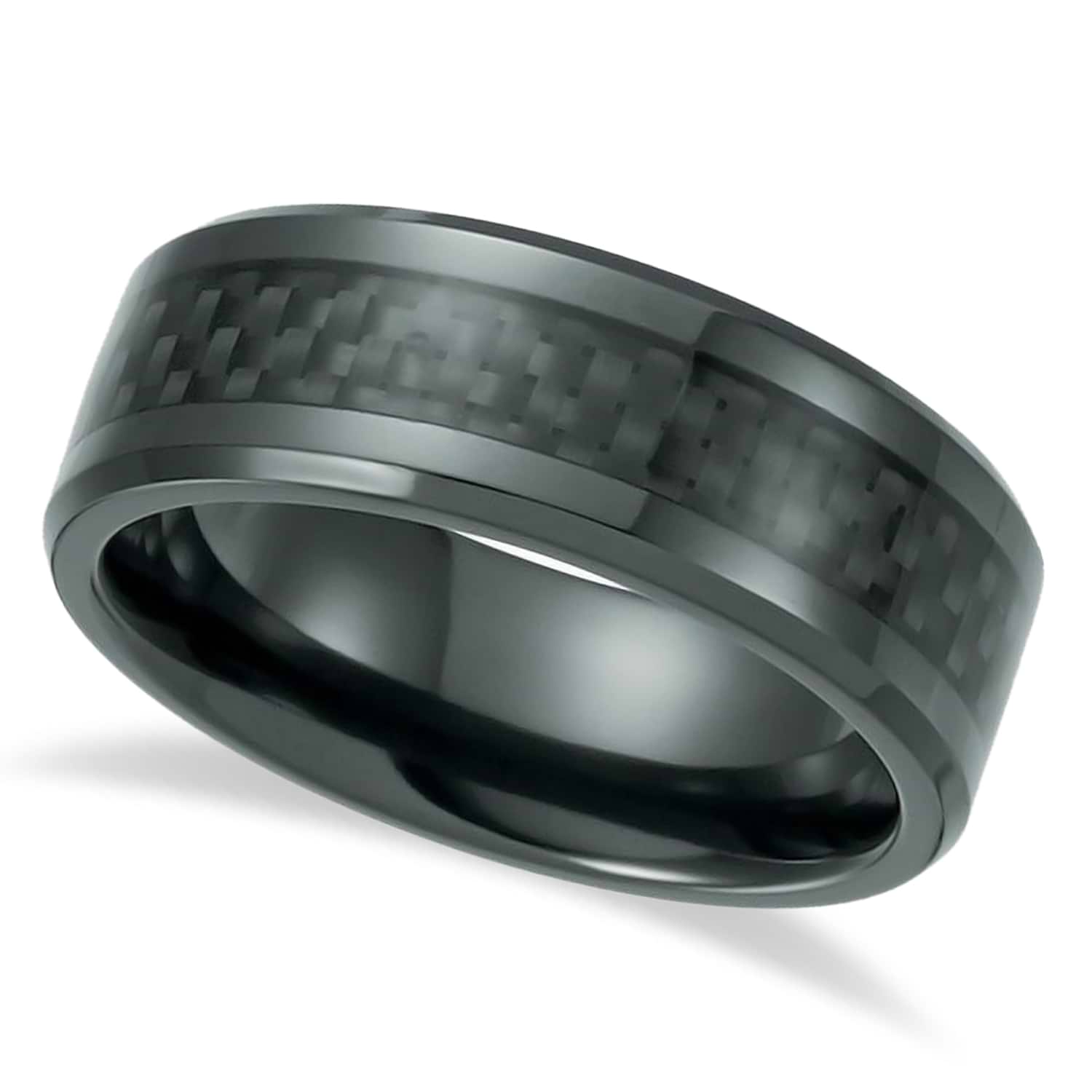 Men's Wedding Band Black Titanium with Carbon Fiber Inlay (8mm)