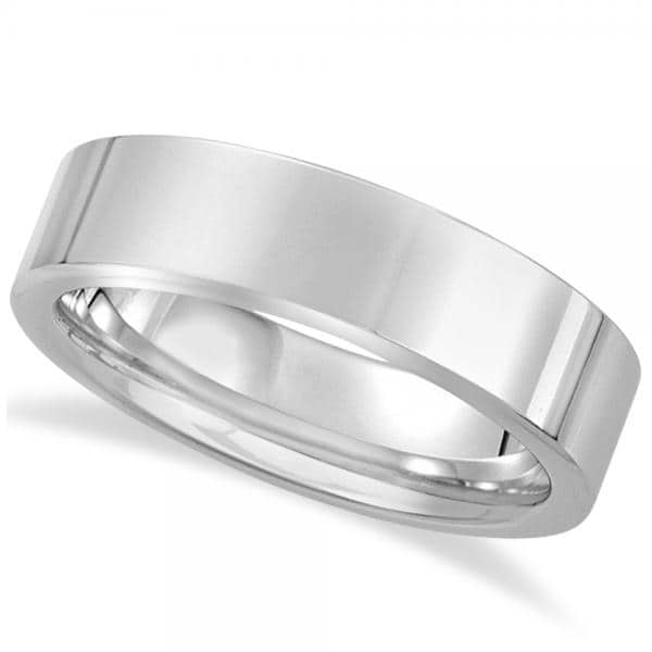 Men's Flat Wedding Ring Band in White Tungsten (6mm)