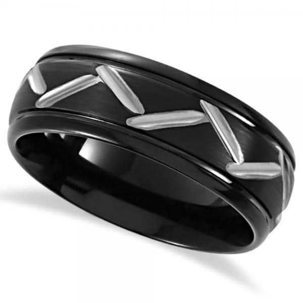Diamond-Cut Grooved & Beveled Wedding Band in Black PVD Tungsten 8.3mm