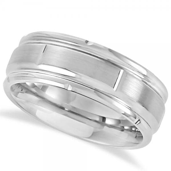 Men's Grooved Band Satin Wedding Ring Band in Tungsten (8.3mm)