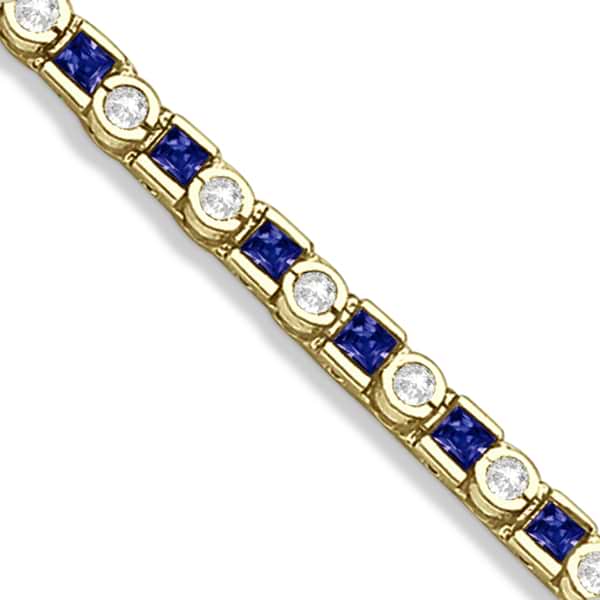 Princess Cut Sapphire & Diamond Tennis Bracelet 14k Y. Gold 1.60ct