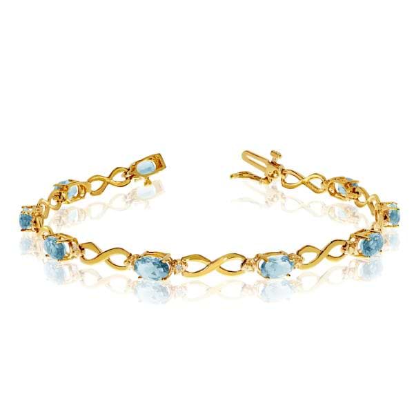 Oval Aquamarine & Diamond Infinity Bracelet in 14k Yellow Gold 4.53ct