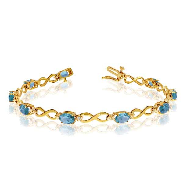 Oval Blue Topaz & Diamond Infinity Bracelet 14k Yellow Gold (4.53ct)