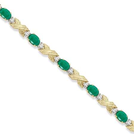 Emerald & Diamond XOXO Link Bracelet in 14k Yellow Gold (6.65ct)