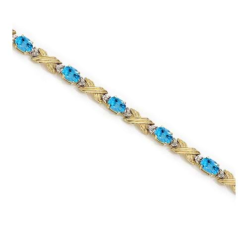 Blue Topaz & Diamond XOXO Link Bracelet 14k Yellow Gold (6.65ct)