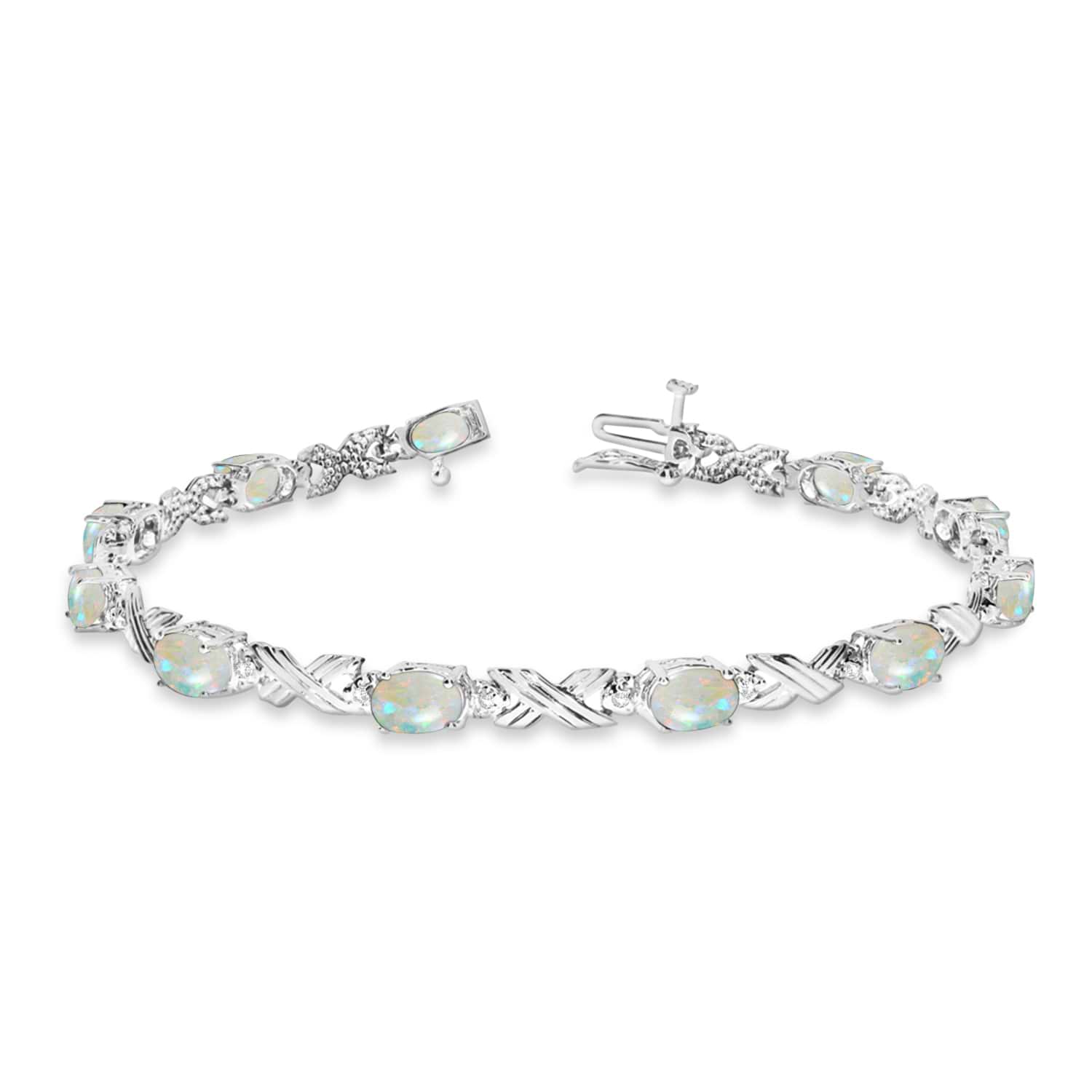 Opal & Diamond XOXO Link Bracelet in 14k White Gold (6.65ct)