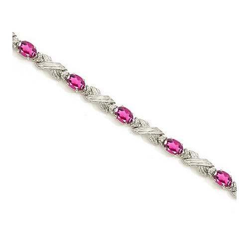 Pink Topaz & Diamond XOXO Link Bracelet in 14k White Gold (6.65ct)