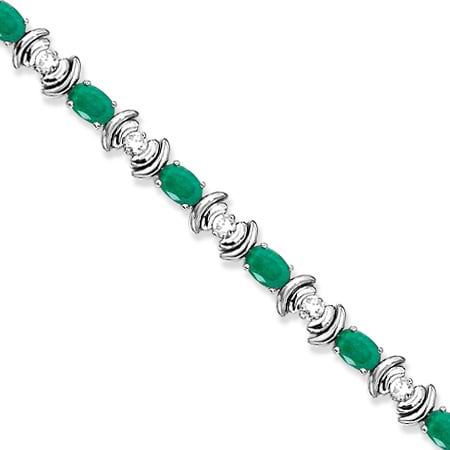 Emerald & Diamond Link Tennis Bracelet in 14k White Gold (8.20ct)