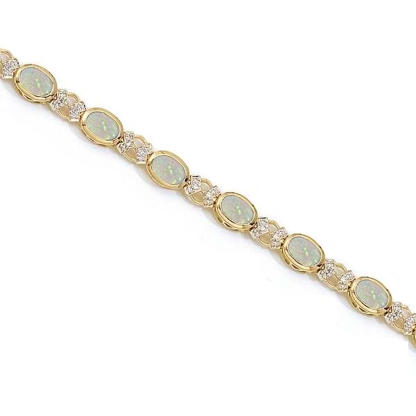 Oval Opal and Diamond Bezel-Set Bracelet in 14K Yellow Gold