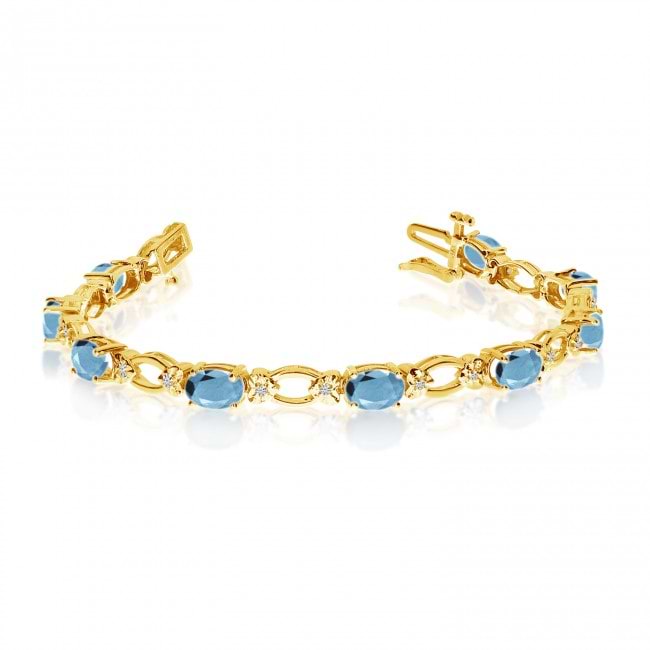 Oval Aquamarine and Diamond Link Bracelet 14k Yellow Gold (6.72 ctw)