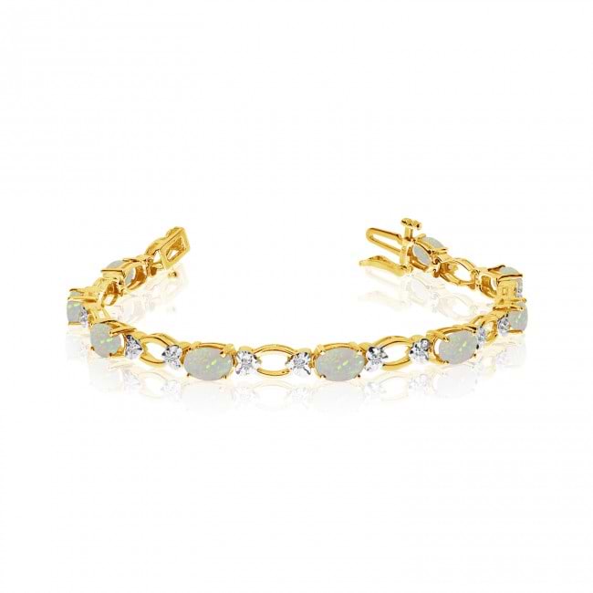 Oval Opal and Diamond Link Bracelet 14k Yellow Gold (6.72 ctw)