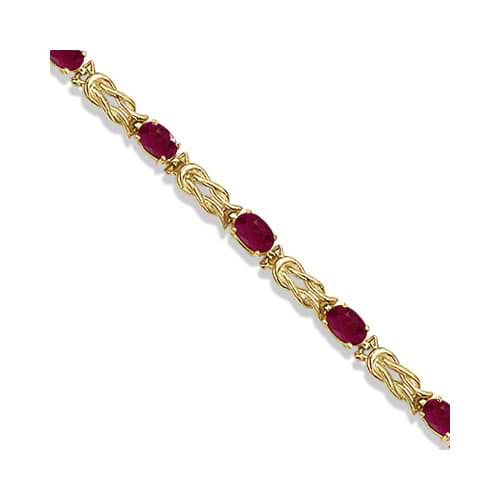 Oval Ruby Love Knot Link Bracelet 14k Yellow Gold (5.50ct)