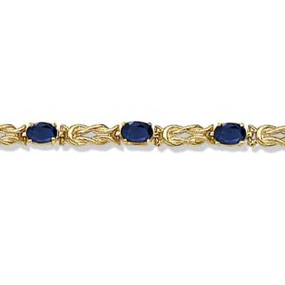 Oval Blue Sapphire Love Knot Link Bracelet 14k Yellow Gold (5.50ct)