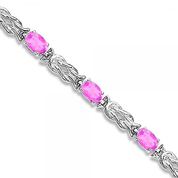 Oval Pink Sapphires Love Knot Link Bracelet 14k White Gold (5.50ct)
