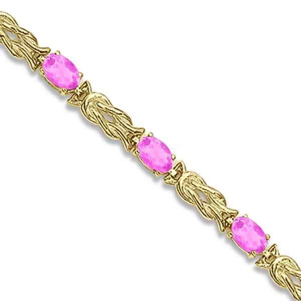 Oval Pink Sapphires Love Knot Link Bracelet 14k Yellow Gold (5.50ct)