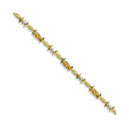 Oval Citrine & Diamond Barb Wire Bracelet 14k Yellow Gold (1.80ctw)