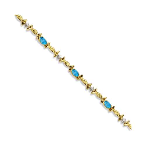 Oval Blue Topaz & Diamond Barb Wire Bracelet 14k Yellow Gold (1.80ctw)