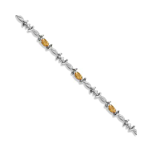 Oval Citrine & Diamond Barb Wire Bracelet 14k White Gold (1.80ctw)