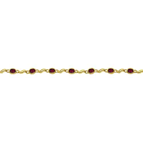 Bezel-Set Oval Garnet Bracelet in 14K Yellow Gold (7x5 mm)