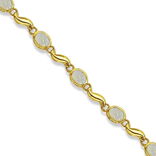 Bezel-Set Oval Opal Bracelet in 14K Yellow Gold (7x5 mm)