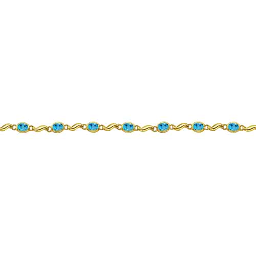 Bezel-Set Oval Blue Topaz Bracelet in 14K Yellow Gold (7x5 mm)